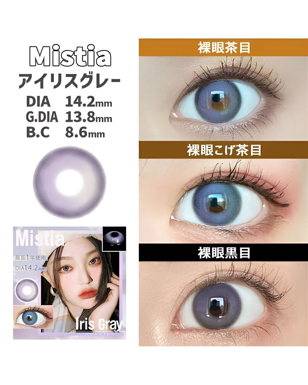 ワンデーミスティア [1day Mistia] DIA14.2mm【24枚(1箱12枚ずつ)】 アイリスグレー 4枚目